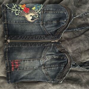 Harley-Davidson Blue Denim Corset with Floral Design